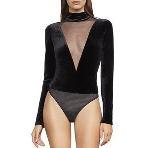 BCBG NWT Velvet & Mesh Low Cut Bodysuit - Size S